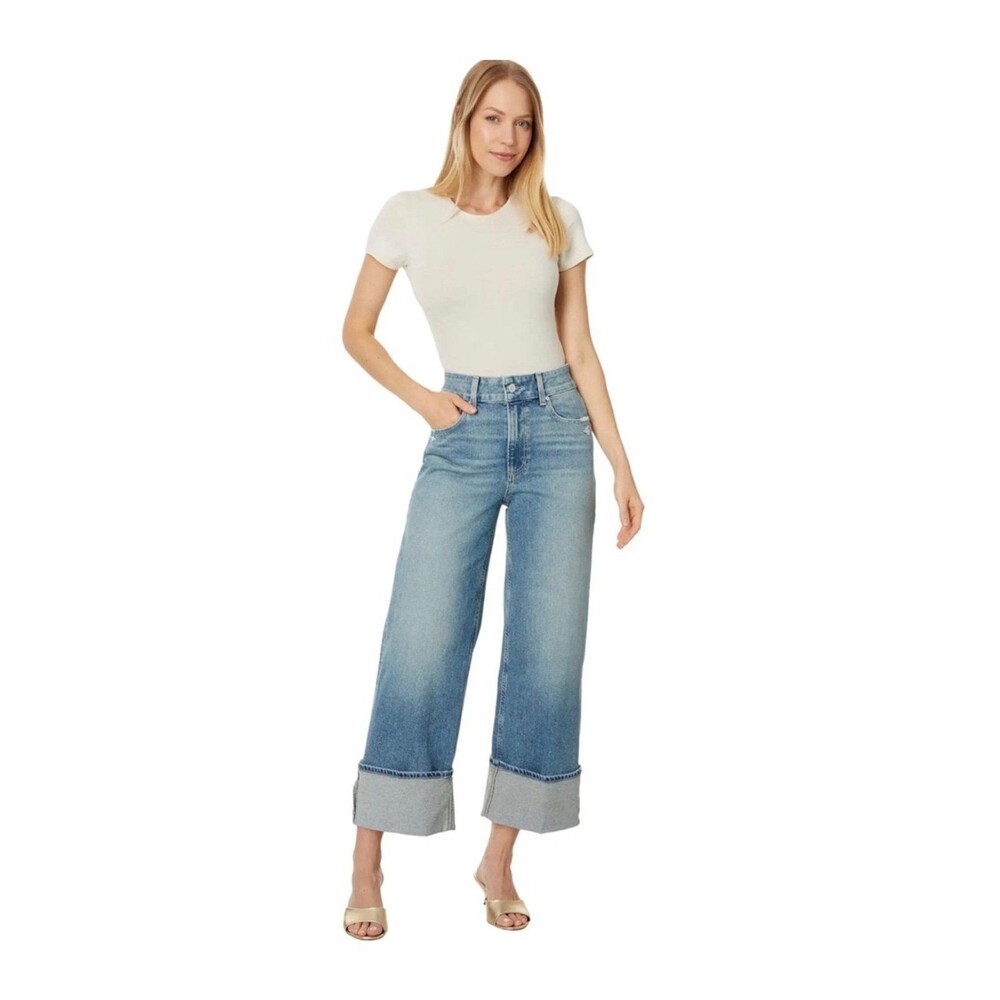 Paige Sasha High Rise Waist Ankle Wide Cuff in Storybook Distressed Jeans Sz 28